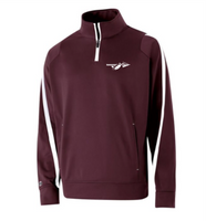 Quarterzip, maroon and white with spear embroidered on left chest